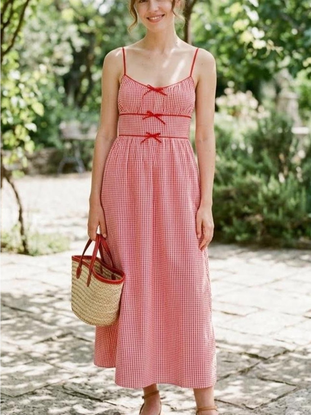 NWT House of Harlow 1960 Red Gingham Belline-Style Bow Detail Midi Dress Size S